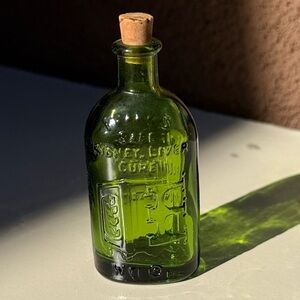 Vintage Wheaton Green Miniature Frank's Safe Kidney Liver Cure Bottle with cork
